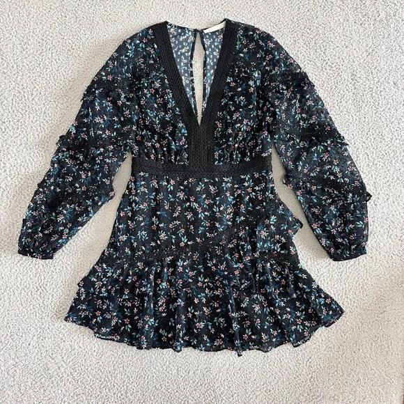 La Maison Talulah Dress Womens Medium Tiered Swiss Dot Ruffle Sheer Lace Aplique - Picture 12 of 16